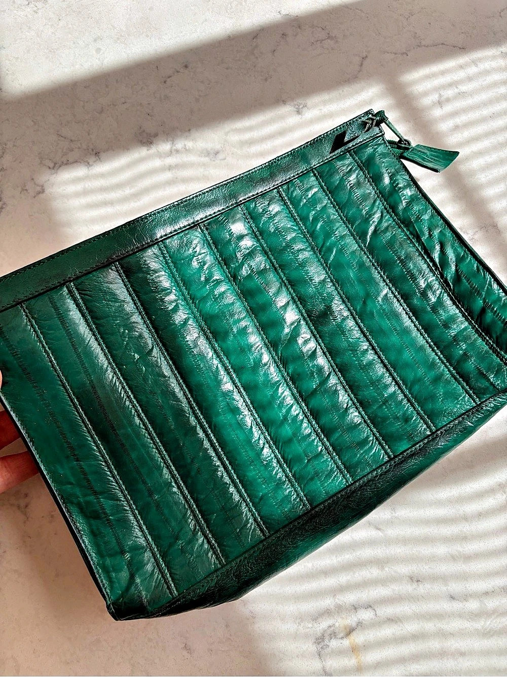 Vintage Eel Skin Green Leather Clutch